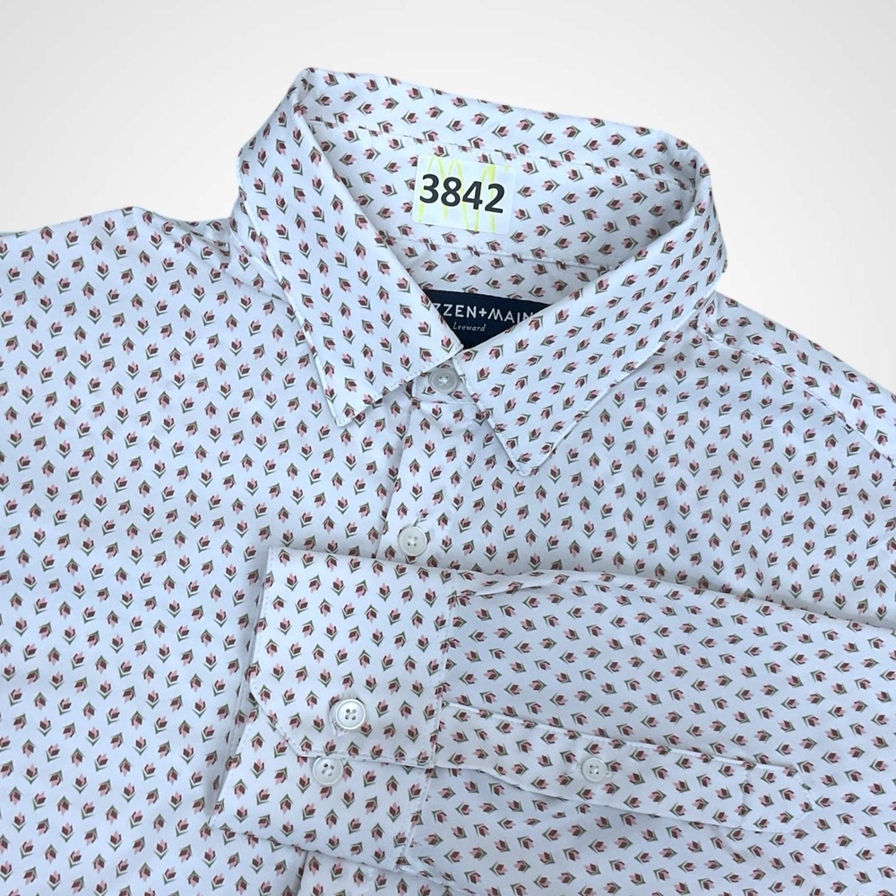 Mizzen+Main Shirt Mens‎ Medium Trim Fit Performance Leeward White Flowers Button